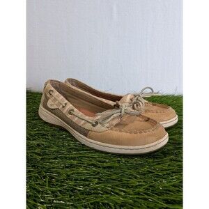 Sperry Top-Sider Angelfish Womens 8M Boat Shoes Tan Plaid Striped Mesh 9265786